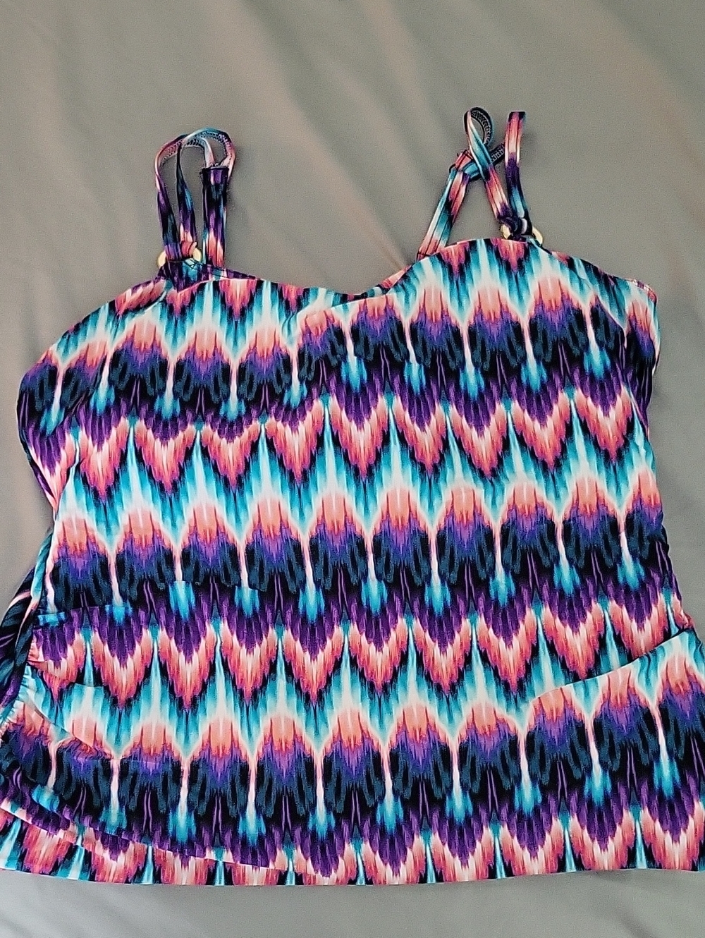 Women’s Purple Multi-Color Striped Tankini Top